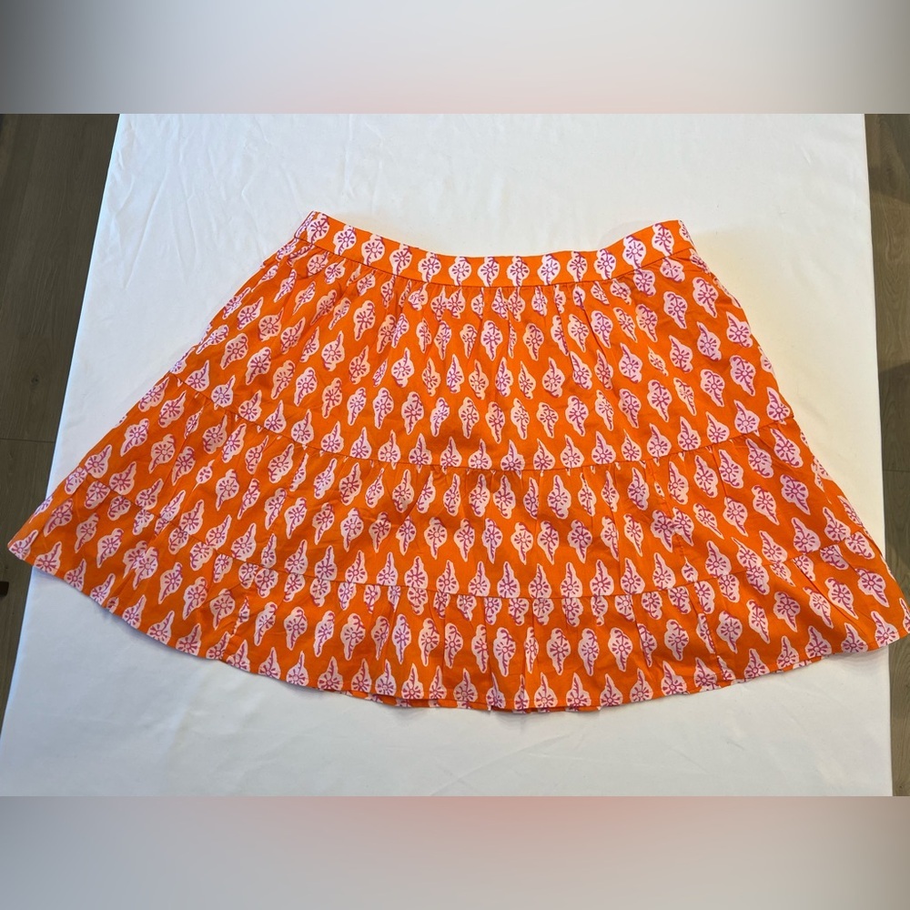 J Crew Factory Bold orange pink Tiered Ruffle Mini Skirt Size Large - Picture 7 of 11